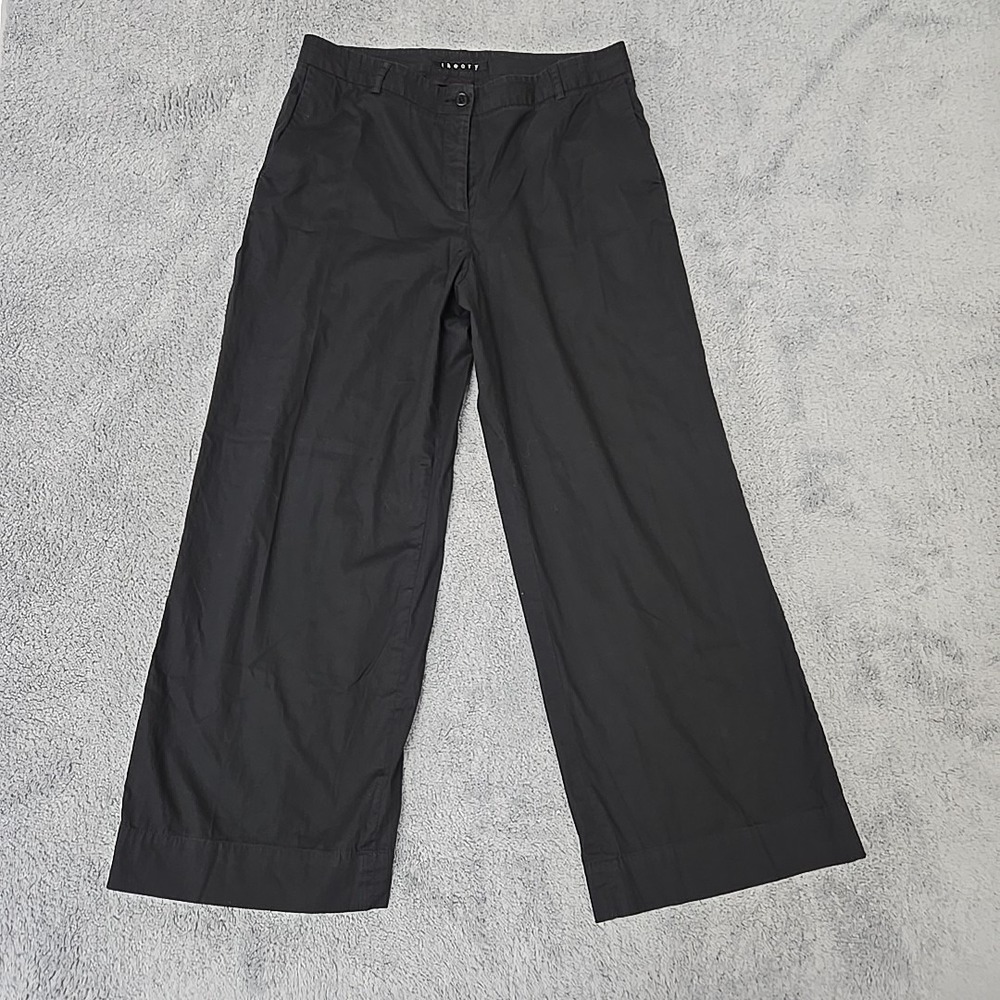 Theory Treeca Style Cropped Pants Women 10 (30x27) Black Cotton Stretch Straight